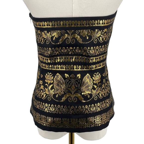 Ralph Lauren Black Label Silk Blend Black & Gold Strapless Top Size 6 Vintage - Picture 12 of 16